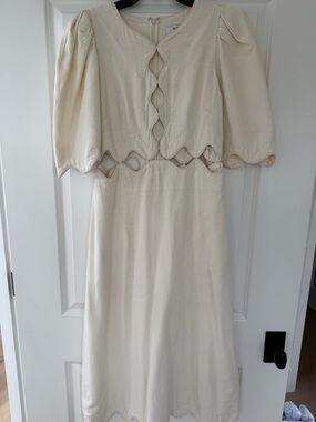 Sea Cream Scalloped Cutout Midi Dress